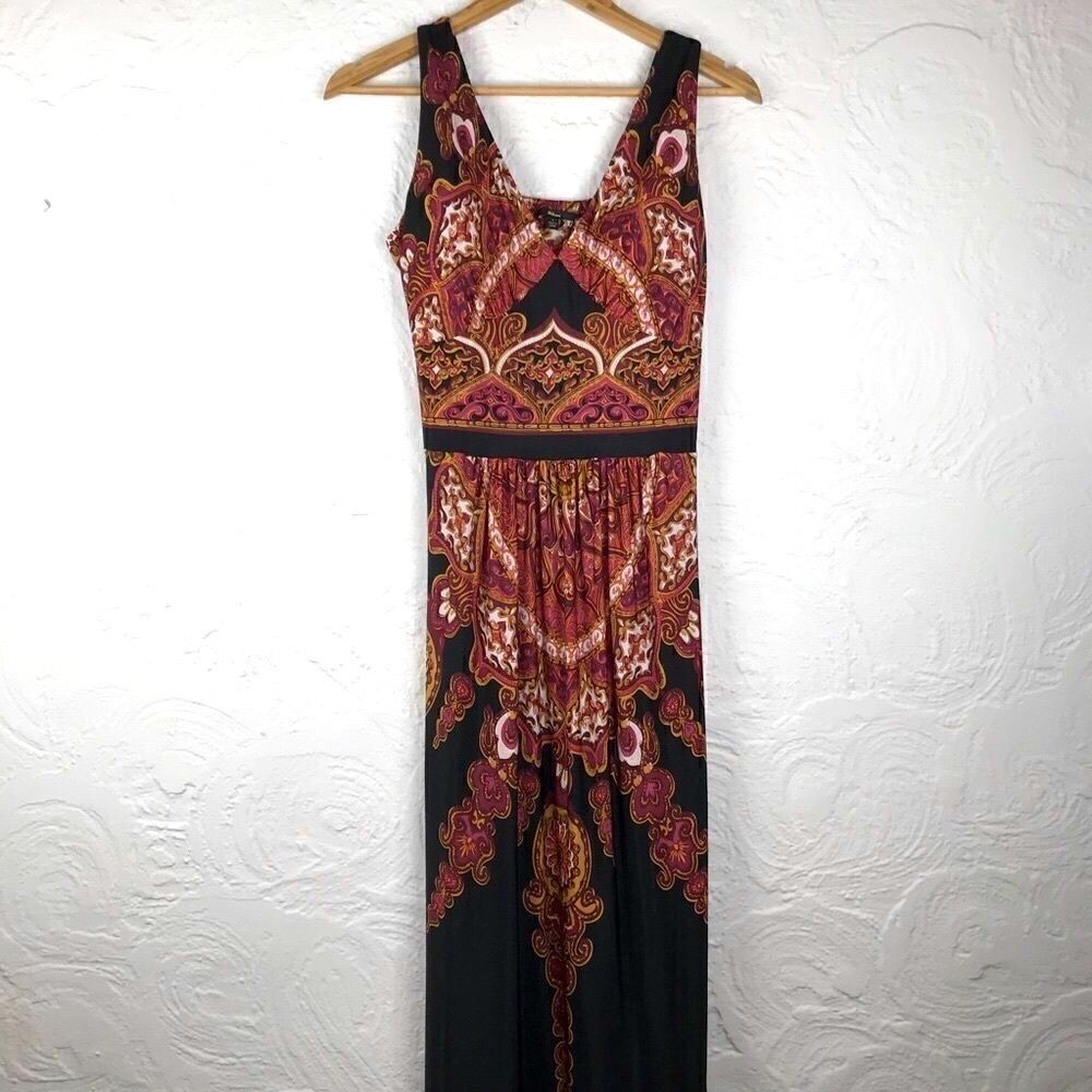 Milano Black Gold Wine Paisley Tank Maxi Dress